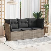 Havesofasæt 3 dele med hynder polyrattan grå