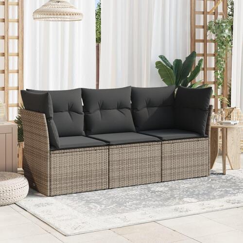 Havesofasæt 3 dele med hynder polyrattan grå (OUTLET B)