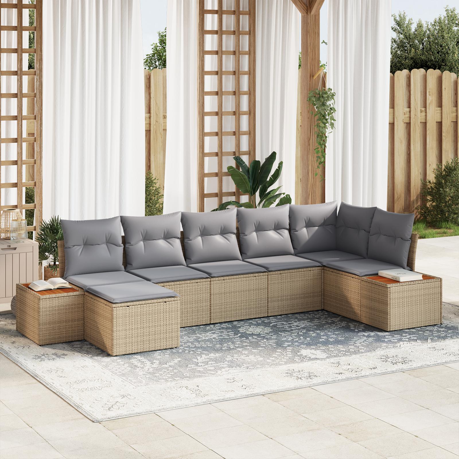 Modulær havesofa sæt med puder, 8 dele - beige/lys grå polyrattan billede