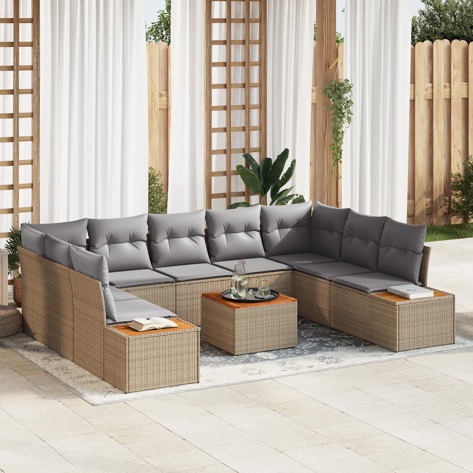 Havesofa Sæt med pude 6 stk beige og lysegrå 289 x 209 x 85 cm billede