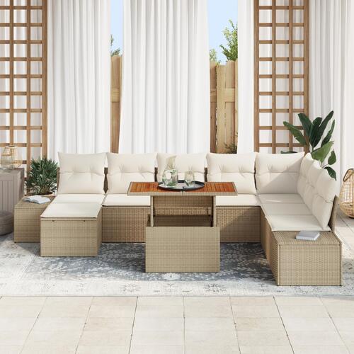 9 Delers Have Sofa Sæt med Puder Beige Poly Rattan