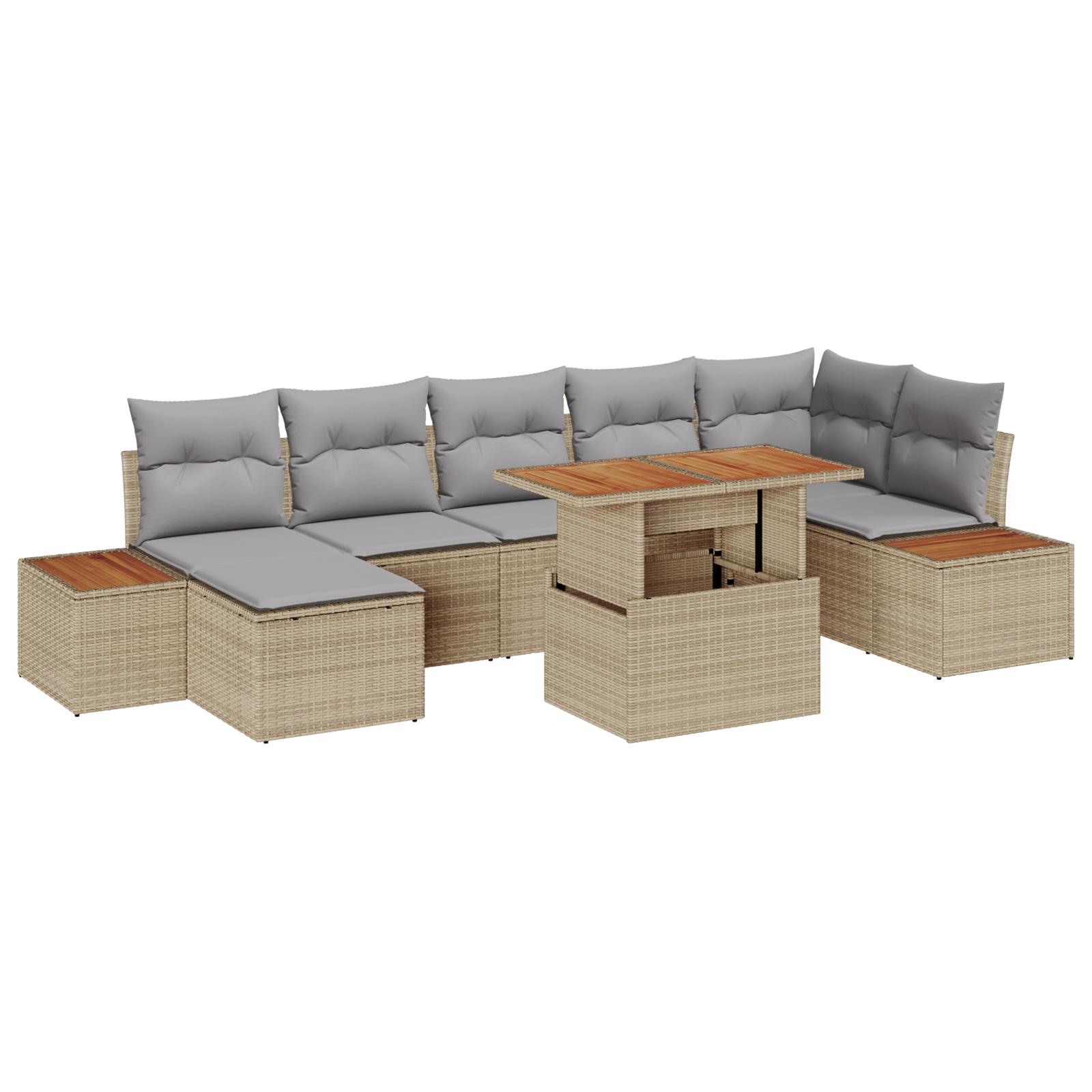 Havesofa sæt med opbevaring - 8 dele i beige polyrattan