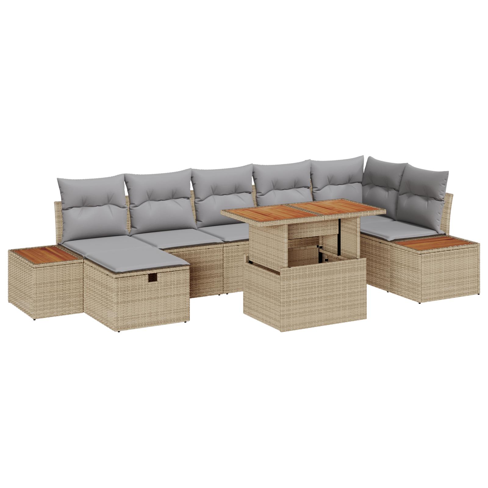 Havesofa sæt 8 dele i beige polyrattan til have og terrasse