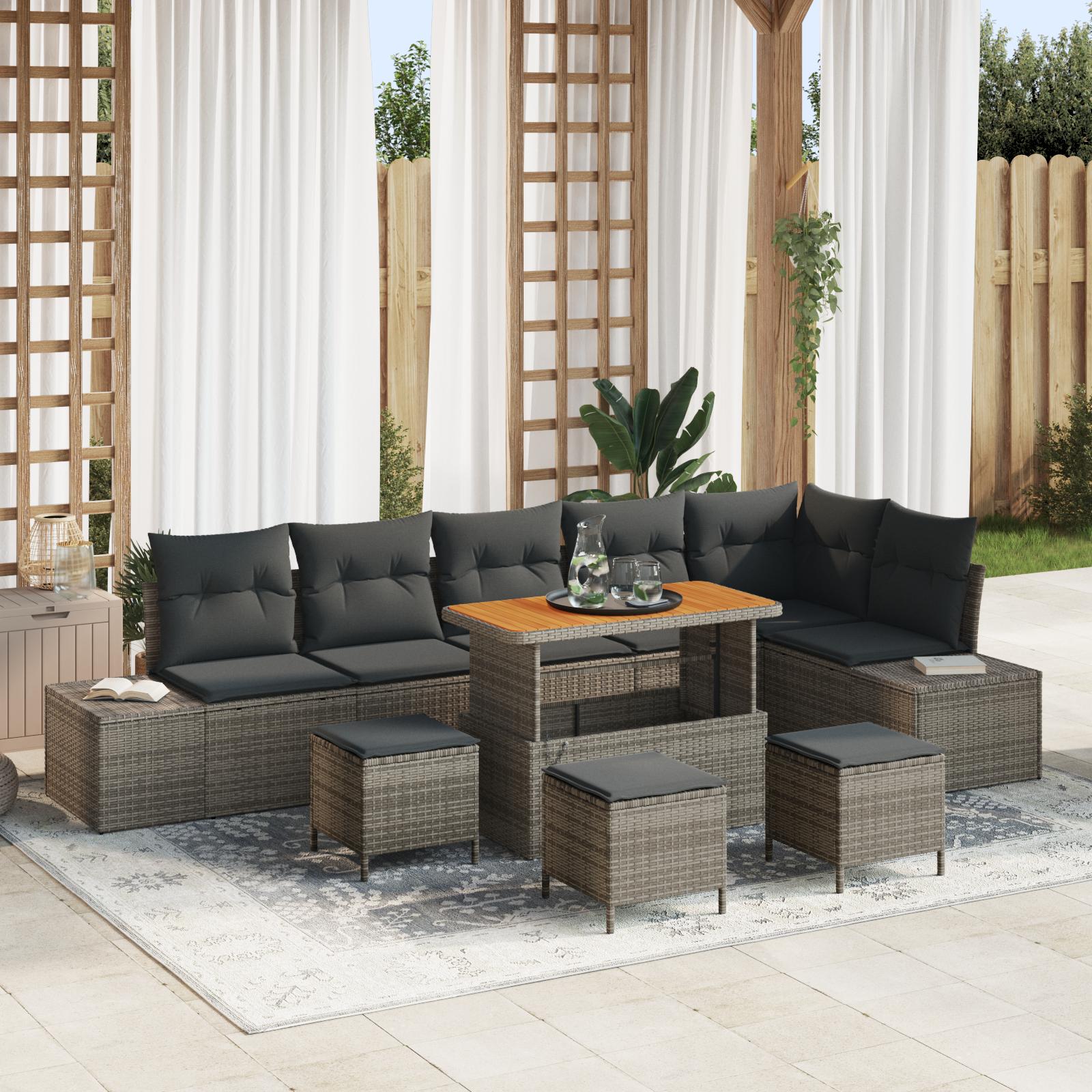 Havesofa Sæt 9 stk Lysegrå og mørkegrå 110 x 55 x 71 cm billede