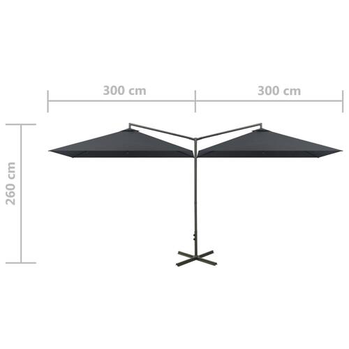 Dobbelt parasol med stålstang 600x300 cm antracitgrå