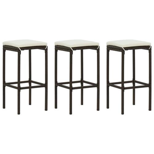 Barstole med hynder 3 stk. polyrattan brun