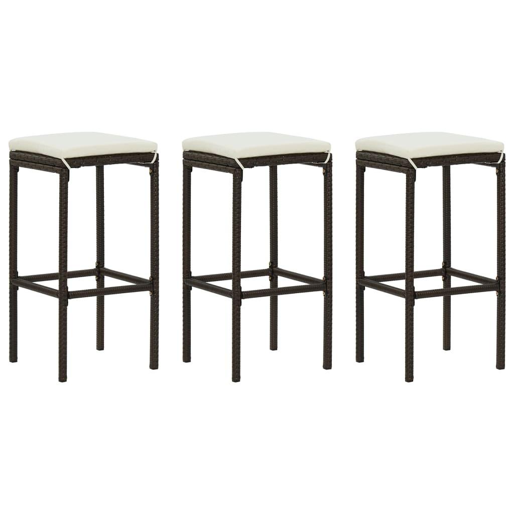 Barstole med hynder 3 stk. polyrattan brun