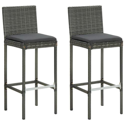 Barstole til haven med hynder 2 stk. polyrattan grå