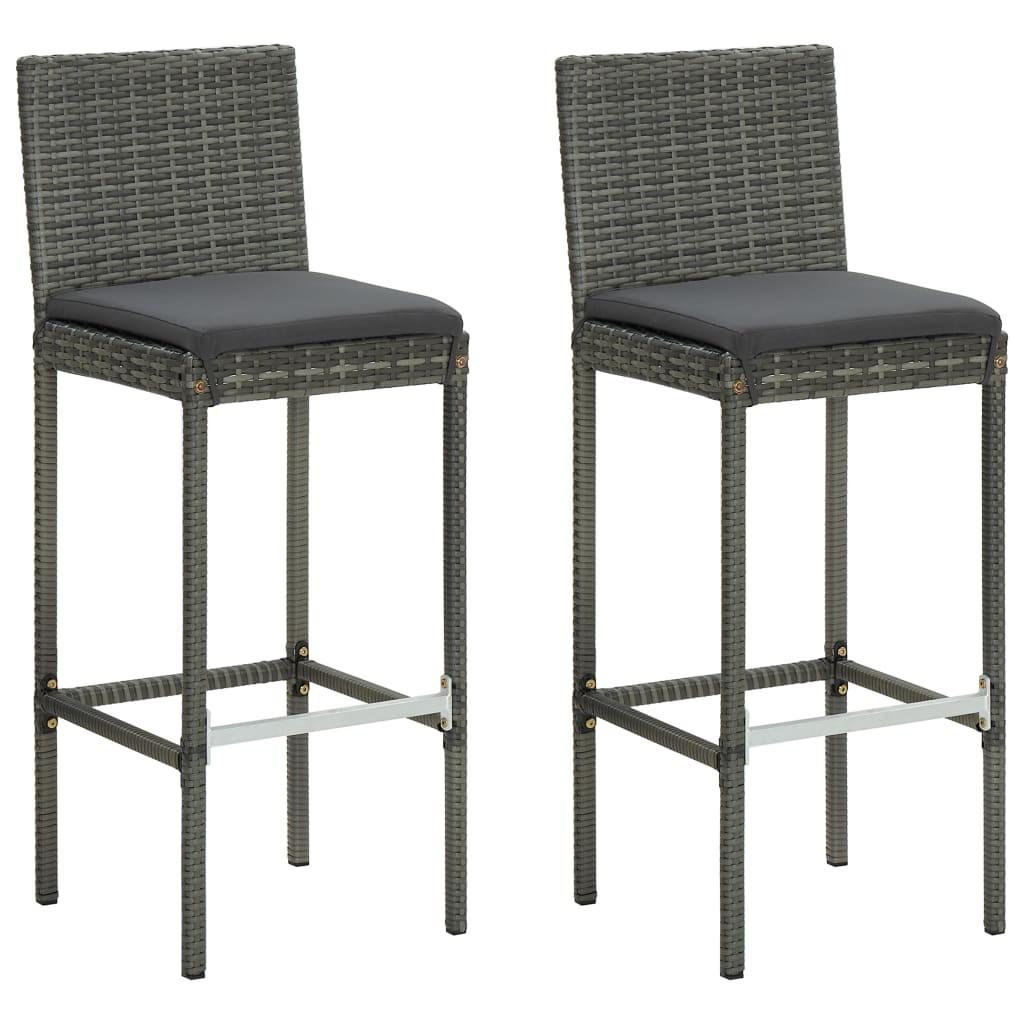 Barstole til haven med hynder 2 stk. polyrattan grå