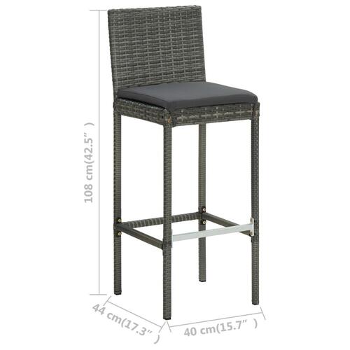 Barstole til haven med hynder 2 stk. polyrattan grå