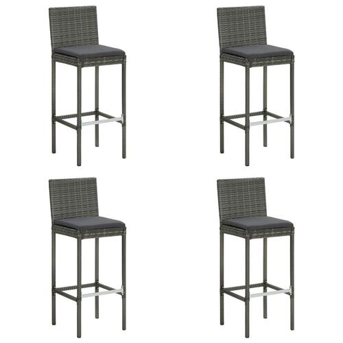 Barstole til haven med hynder 4 stk. polyrattan grå