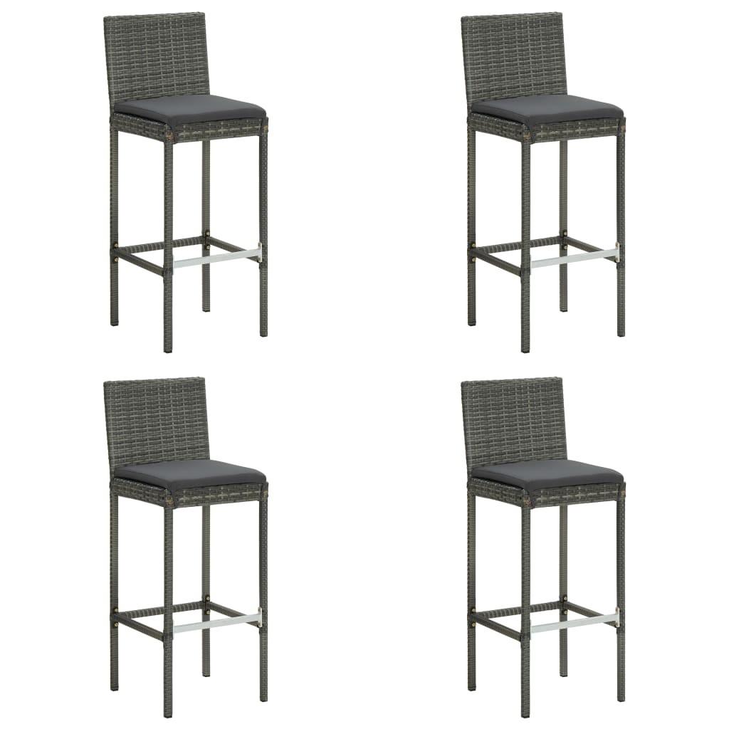 Barstole til haven med hynder 4 stk. polyrattan grå