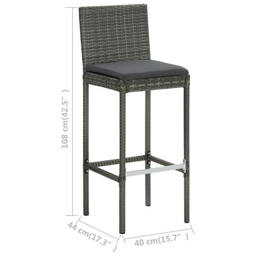 Barstole til haven med hynder 4 stk. polyrattan grå