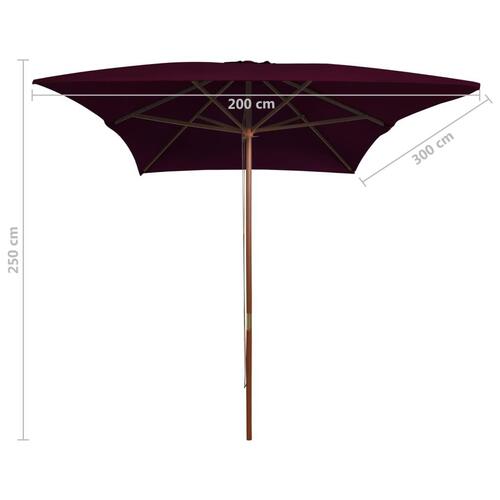 Haveparasol 200x300 cm træstang bordeauxfarvet