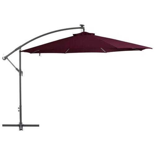 Hængeparasol med LED-lys 350 cm bordeauxfarvet