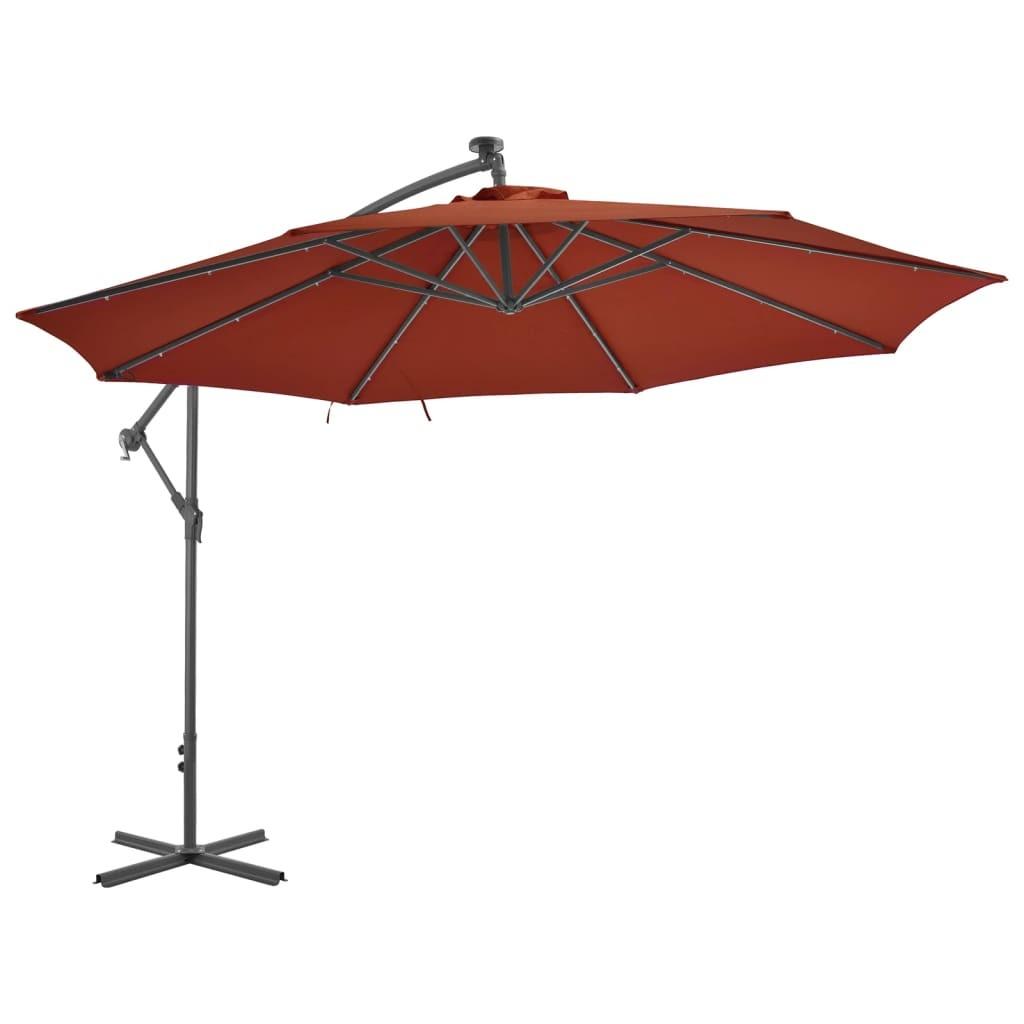 Hængeparasol med LED-lys 350 cm terrakotta