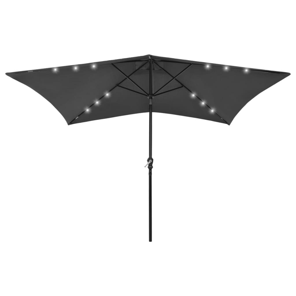 Parasol med stålstand og LED-lys 2x3 m antracitgrå