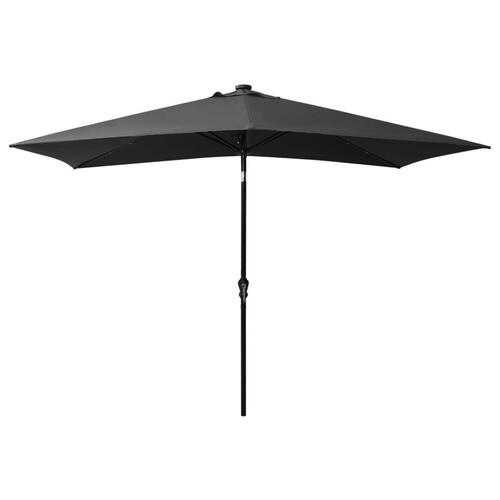 Parasol med stålstand og LED-lys 2x3 m antracitgrå