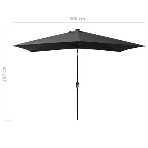 Parasol med stålstand og LED-lys 2x3 m antracitgrå