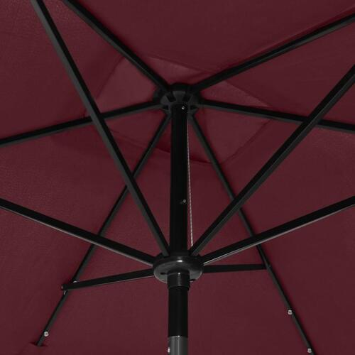 Parasol med stålstang og LED-lys 2x3 m bordeaux