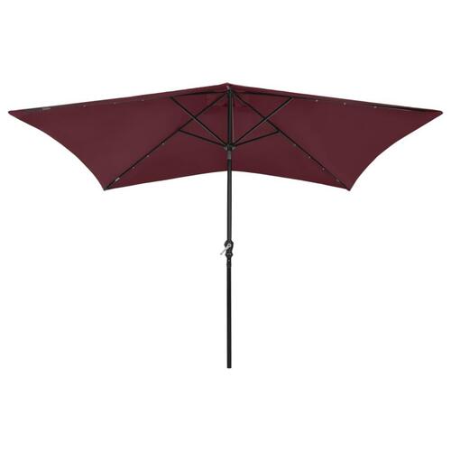 Parasol med stålstang og LED-lys 2x3 m bordeaux