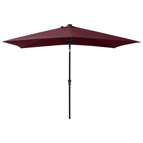 Parasol med stålstang og LED-lys 2x3 m bordeaux