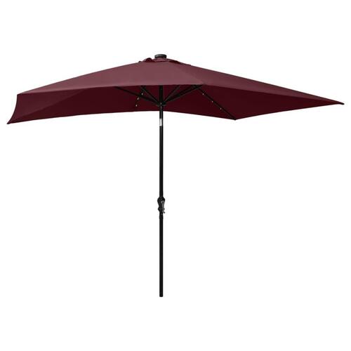 Parasol med stålstang og LED-lys 2x3 m bordeaux