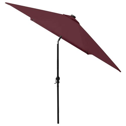 Parasol med stålstang og LED-lys 2x3 m bordeaux