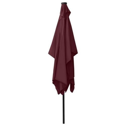 Parasol med stålstang og LED-lys 2x3 m bordeaux