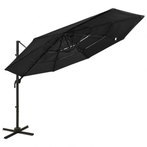 Parasol 3 × 3 m med aluminiumsstang - 4 niveauer, sort