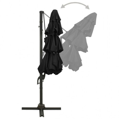 Parasol 3 × 3 m med aluminiumsstang - 4 niveauer, sort