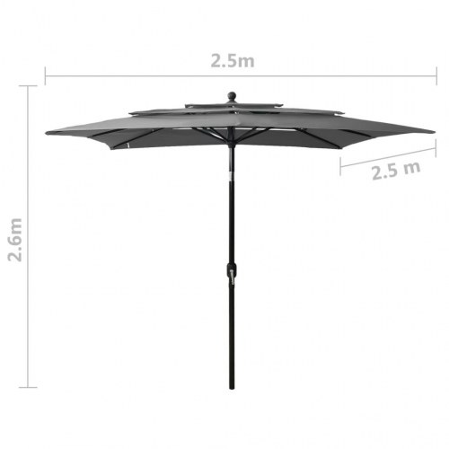 Parasol 2,5x2,5 m aluminiumsstang 3 niveauer antracitgrå