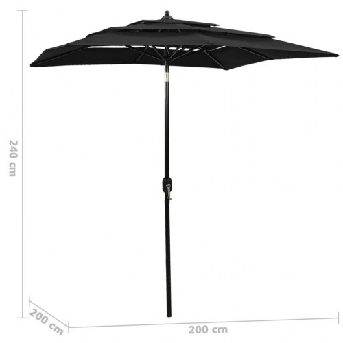 Parasol med 3 niveauer 2 x 2 m - sort