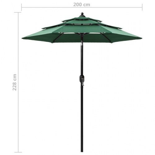 Parasol 2 m aluminiumsstang 3 niveauer grøn