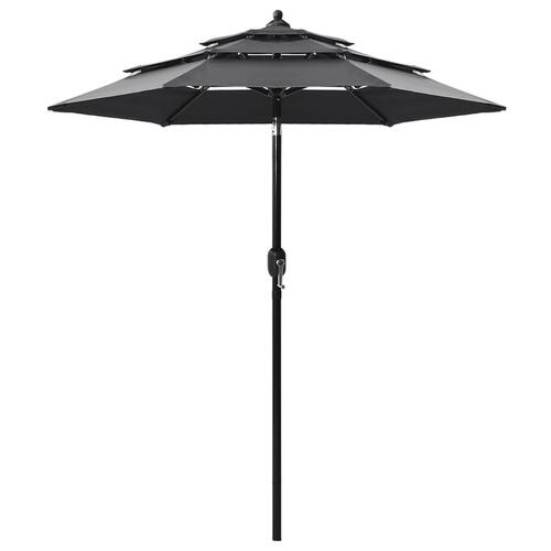 Parasol 2 m aluminiumsstang 3 niveauer antracitgrå
