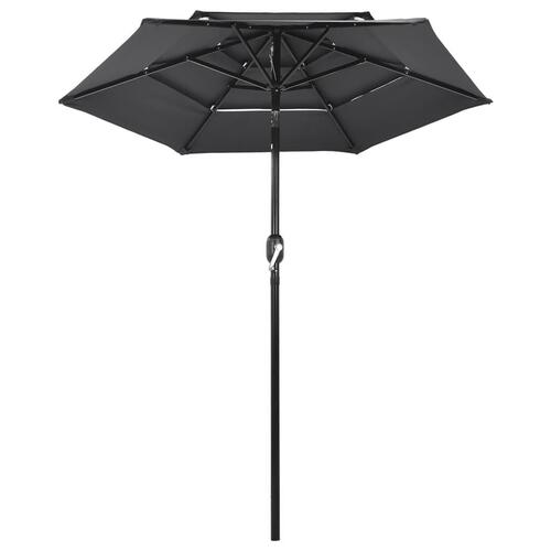 Parasol 2 m aluminiumsstang 3 niveauer antracitgrå