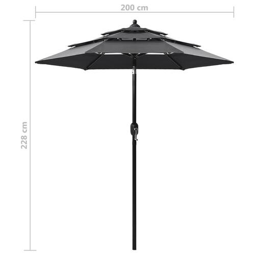 Parasol 2 m aluminiumsstang 3 niveauer antracitgrå