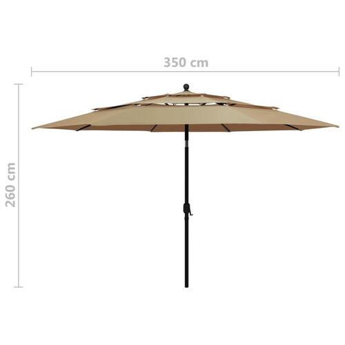 Parasol med aluminiumsstang i 3 niveauer 3,5 m gråbrun