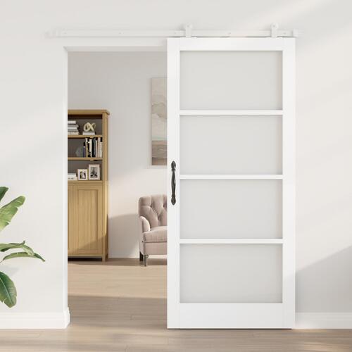 Glidende Dør med Hardware Sæt 'ORKDAL'Hvid Massivt Træ & Glas&& Indvendig Dør med Glas 'ORKDAL'Hvid 93x211x4 cm