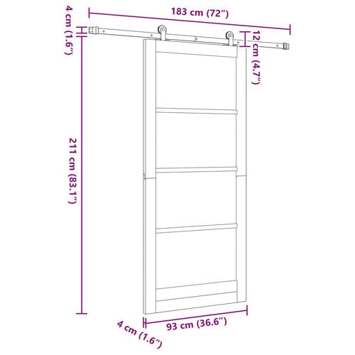 Glidende Dør med Hardware Sæt 'ORKDAL'Hvid Massivt Træ & Glas&& Indvendig Dør med Glas 'ORKDAL'Hvid 93x211x4 cm