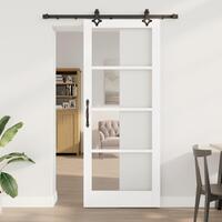 Glidende Dør med Hardware Sæt Hvid 86x211 cm Massiv Fyr&& Indvendig Dør med Glas 'ORKDAL'Hvid 86x211x4 cm