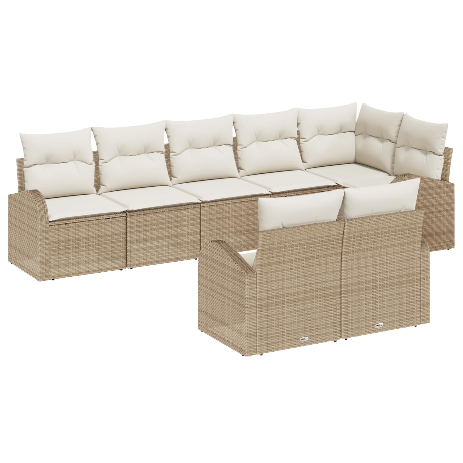 8-delt havensofa sæt med puder Beige poly Rattan&& 2-personers havensofa med opbevaring og puder Beige poly Rattan