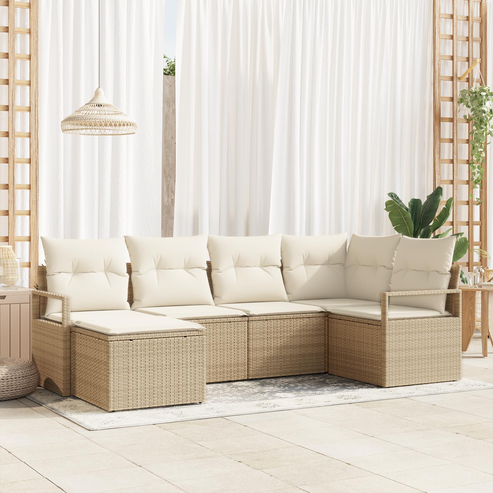 8 Styk Have Sofa Sæt med Puder Brun Poly Rattan&& 2-personers Have Sofa med Opbevaring&Puder Beige Poly Rattan