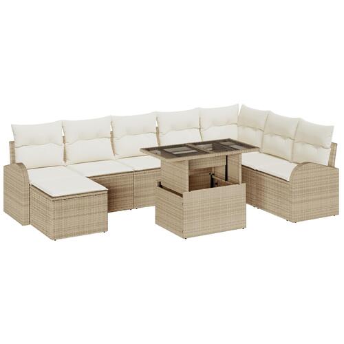 9-delers have sofa sæt med puder beige poly rattan&& 2-personers have sofa med opbevaring og puder beige poly rattan