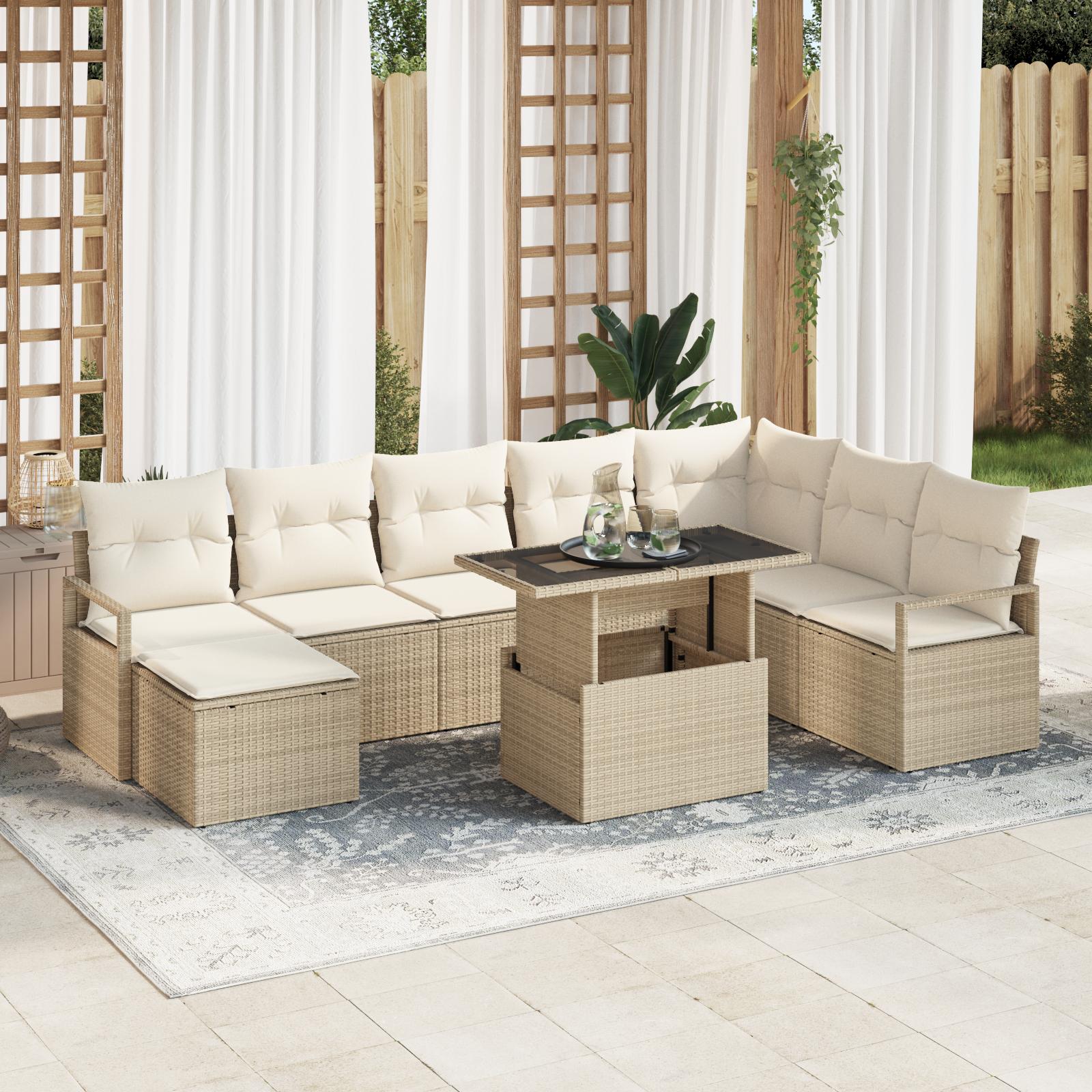 Havesofa Sæt med opbevaring 9 stk Beige Poly rattan billede