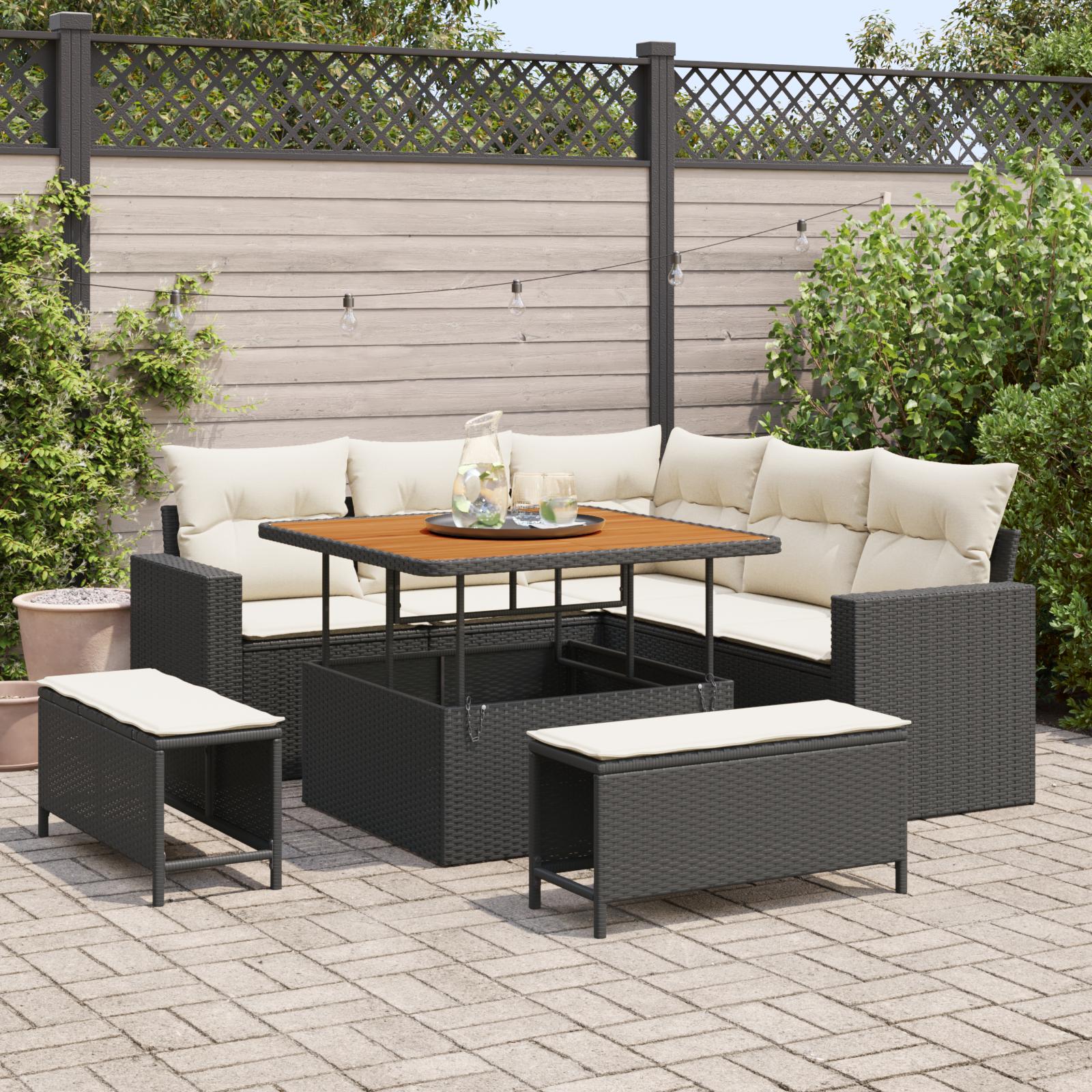 Havesofa Sæt 8 stk Sort og cremefarvet 100 x 100 x 71 cm billede