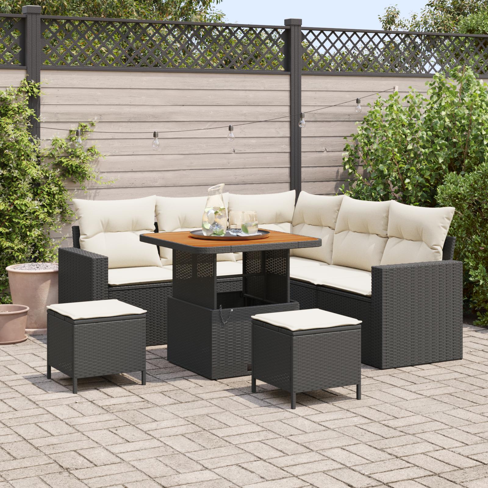Havesofa Sæt med pude 8 stk Sort og cremefarvet 80 x 80 x 71 cm billede