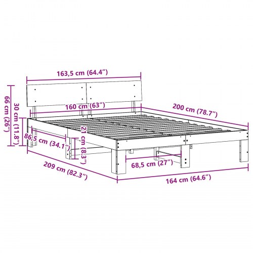 Sengestel med hovedgærde 160 x 200 cm - hvid, massiv fyrretræ