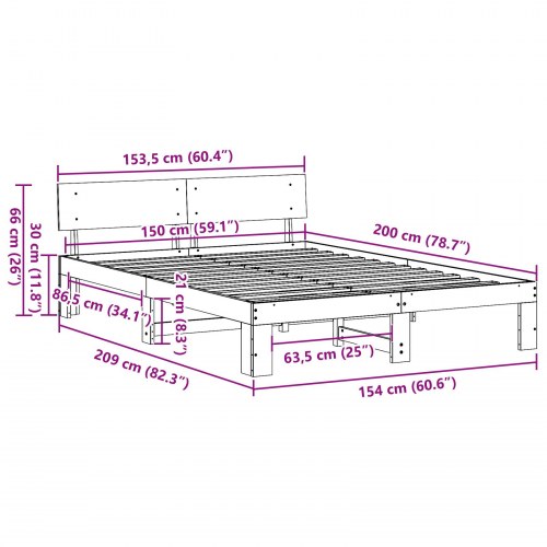 Sengestel 150 x 200 cm i massiv fyrretræ - naturfarvet