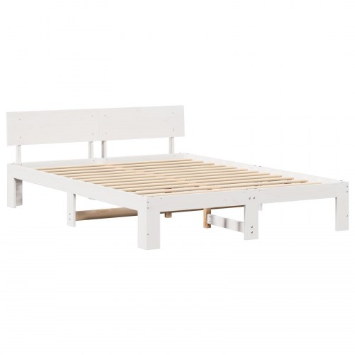 Sengestel med hovedgærde 150 x 200 cm i massiv fyrretræ - hvid